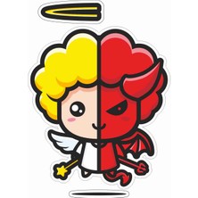 Sticker Atölyesi Melek - Şeytan - Angel - Devil Sticker - 20623 Renkli 10 x 7 cm