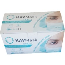 Kavmask 3 Katmanlı Lastikli Burun Telli Ultrasonik Maske100'Lü (Mavi Renk)