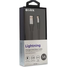 S-link Swapp SW-C665 1.2 mt 3A Lightning Gri/Siyah Şarj Kablosu