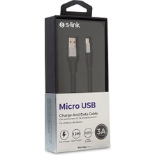 S-link Swapp SW-C565 1.2 mt 3A Micro USB Gri/Siyah Şarj Kablosu