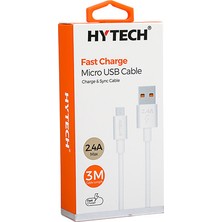 Hytech HY-X893 3 mt 2.4A USB to Micro USB Beyaz Data + Şarj Kablosu