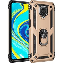 Case 4U Xiaomi Redmi Note 9S / Note 9 Pro Kılıf Çift Katmanlı Yüzüklü Manyetik Vega Kapak Altın