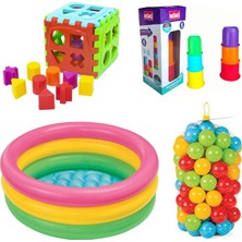 Eğitici Bebek Oyuncakları Seti Şişme Havuz Top 86 cm Havuz 100 Adet Havuz Topu Bultak ve Mini Kule