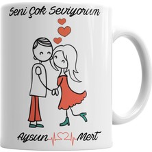 Baskı Dükkanı Kişiye Özel Aşkına Sevgiline Seni Seviyorum Kupa Bardak Porselen