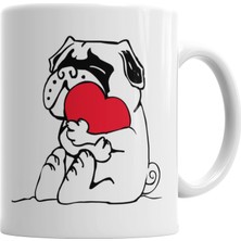 Baskı Dükkanı Sevimli Aşk Pug Köpek Kupa Bardak Porselen