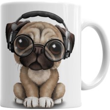 Baskı Dükkanı Müzik Pug Köpek Kupa Bardak Porselen
