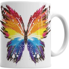 Baskı Dükkanı Butterfly Renkli Soyut Kelebek Kupa Bardak Porselen