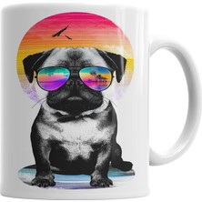 Baskı Dükkanı Summer Pug Gözlüklü Pug Köpek Kupa Bardak Porselen