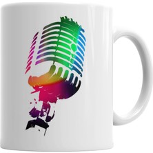 Baskı Dükkanı Renkli Mikrofon Müzik Kupa Bardak Porselen