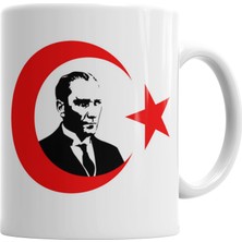 Baskı Dükkanı Mustafa Kemal Atatürk Türkbayrağı Kupa Bardak Porselen