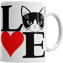 Baskı Dükkanı I Love Kedi Seni Seviyorum Kedi Kupa Bardak Porselen