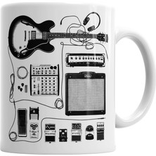 Baskı Dükkanı Gitar Amfi Gitarist Pedal Cat Kedi Kupa Bardak Porselen