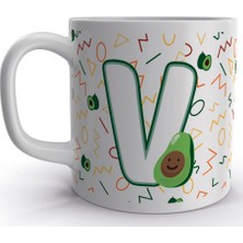 Rock'n Fox V Harfi Avokado Tasarım Renkli Harfli Kupa Bardak