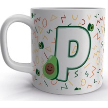 Rock'n Fox P Harfi Avokado Tasarım Renkli Harfli Kupa Bardak