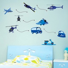 Crystal Kids Çocuk Bebek Odası Mavi Taşıtlar Uçaklar Duvar Sticker