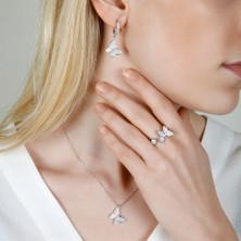 Afrodit Silver Kelebek Kolye Küpe Yüzük Gümüş Kadın Set