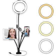 Kyrotech Ring Light LED 6'' Masa Lambası Masa Üstü Tablet ve Telefon Tutucu Mikrofon Tutuculu 4 In 1 Set