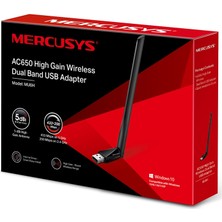 Mercusys MU6H, AC650 Mbps, Çift Bant, Yüksek Çekim Güçlü Wi-Fi 5 USB Adaptör