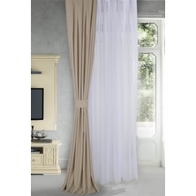 Massarelli Fon Perde Bej Rengi 1-2,5 Orta Sık Pile 60 x 260 cm