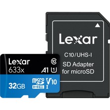 Lexar 633X 32GB 100MB-20MB/s microSDHC UHS-1 Class 10 A1 V10 U1 Hafıza Kartı + Adaptör (LSDMI32GBB633A)