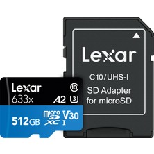 Lexar 633X 512GB 100MB-70MB/s microSDXC UHS-1 Class 10 A2 V30 U3 Hafıza Kartı (LSDMI512BB633A)