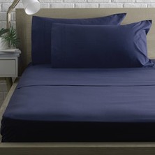 Stella Flavo Luxury Ranforce Tek Kişilik Lastikli Çarşaf Seti 100 x 200 + 30 cm Yastık Kılıflı Lacivert