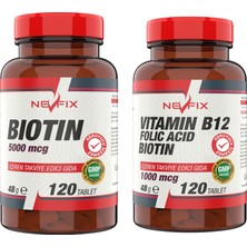 Nevfix B12 Folic Acid & Biotin 120 Tablet + Biotin 5000 Mcg 120 Tablet