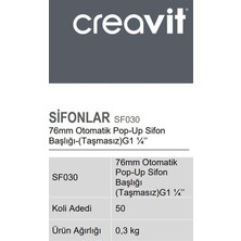 Creavit SF030 76 mm Otomatik Pop-Up Sifon Başlığı (Taşmasız) G1 1/4''