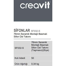 Creavit SF032-S 76 mm Seramik Montajlı Basmalı Sifon Üst Takımı Taşmasız - Siyah