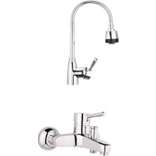 Arçe Spiralli Eviye Batarya ve Çubuk Kollu Mix Banyo Bataryası