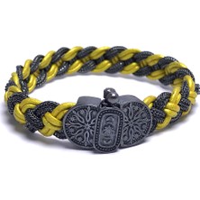 Midyat Nurtaş Gümüş Sarı Deri ve Hasır Tasarım Unisex Gümüş Bileklik