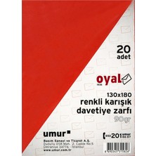 Umur Renkli Karışık Davetiye Zarfı 20'li