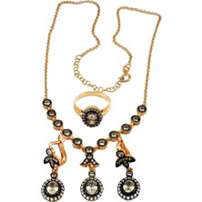 Otantik Gümüş Zirkon Taşlı Elmas Montür Rose Kaplama Gümüş Set