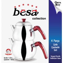 Besa Kırmızı Kulp Orta Boy Süzgeçli Demlik Çift Kapak 3,10 lt