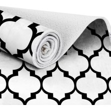 Exclusive Toprak Dijital Halı Saçaklı Penny Geometrik Beyaz Siyah