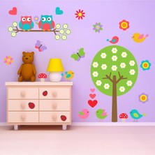 Tilki Dünyası Sevimli Baykuş Çiçek Ağaç ve Kuş Çocuk Odası Duvar Sticker