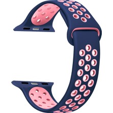 Microsonic Apple Watch Uyumlu Series 1 38mm Rainbow Sport Band Kordon Lacivert - Pembe