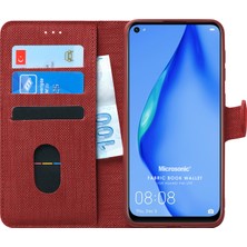 Microsonic Huawei P40 Lite Kılıf Fabric Book Wallet Kırmızı