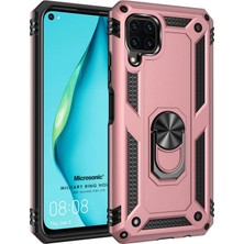 Microsonic Huawei P40 Lite Kılıf Military Ring Holder Rose Gold