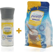 Pure Life Himalaya Tuzu - SET - Granül Kristal Kaya Tuzu Beyaz 500g + Seramik Değirmenli 120g