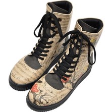 Kadın Vegan Deri Bej Uzun Bot - Music on World off Tasarım