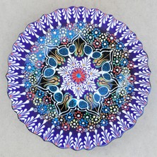 Çetin Çini Seramik El İşi Karışık Desenli Mor Renkli 30 cm Dantel Çini Tabak