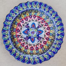 Çetin Çini Seramik El İşi Karışık Desenli Lacivert Renkli 30 cm Dantel Çini Tabak