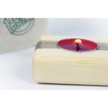 Ahşap Ürün Dekoratif Doğal Ahşap Mumluk Seti - Tealight Mumlar