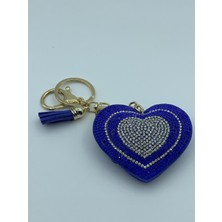 Still Aksesuar Anahtarlık Parlak Mavi Taşlı Kalp Figürlü 10 × 5 cm
