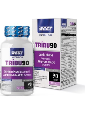 West Nutrition TRIBU90  Tribulus Terrestris & Lepidyum (Maca) Ekstresi 90 Tablet x 1250 Mg