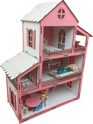 Rengarenk Kırtasiye 14 Parça Eşyalı Ahşap Oyun Evi