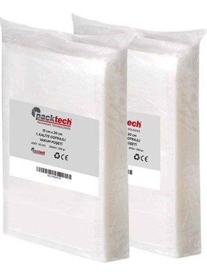 Packtech Tırtıklı Vakum Poşeti 100'LÜ 15 x 20 cm Beyaz 1. Kalite Gofrajlı Yapı