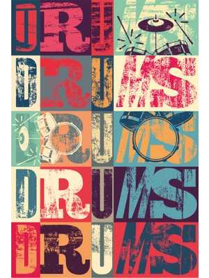 Hayat Poster Drums Bateri Retro Vintage Ahşap Poster