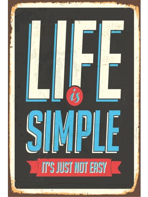 Hayat Poster Hayat Kolay Sadece Basit Değil Retro Vintage Ahşap Poster